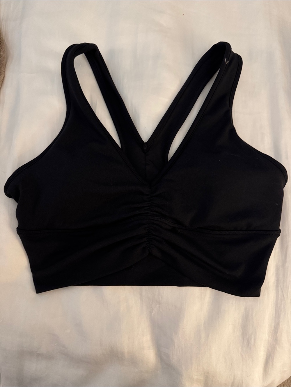 ALO Yoga Black Ruched V-Back Sports Bra